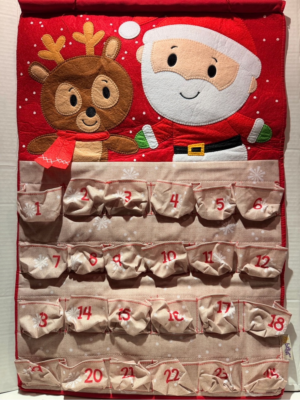 Hallmark Red Santa & Reindeer Advent Calendar with Beige Pockets